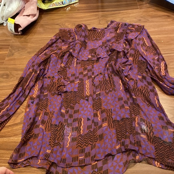 ba&sh / Mia Sheer Ruffled geometric purple silk Top M - Picture 8 of 10